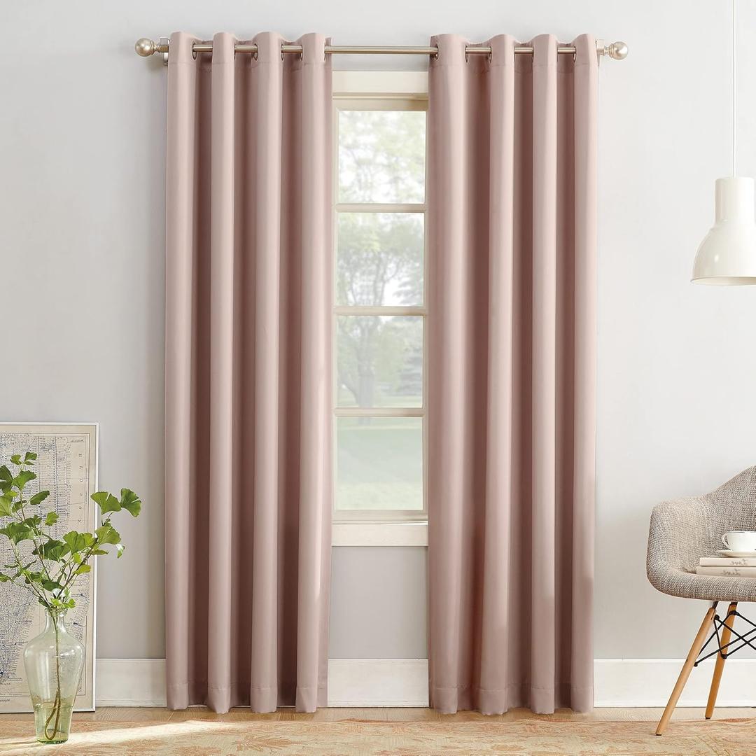 Sun Zero Barrow Energy Efficient Grommet Curtain Panel Pair Blush Pink 54" x 95"