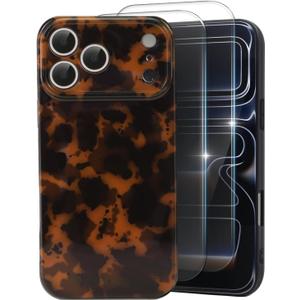 MYY Cute Phone Case for iPhone 17 Pro Case, [with 2X Screen Protector] Amber Leopard Full Camera Protective Slim Shockproof Cool Trendy Aesthetic -Brown Leopard