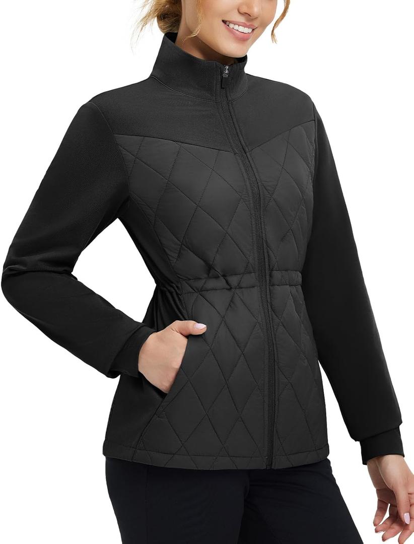 baleaf Women's Puffer Jackets Lightweight Winter Warm Stand Collar Water Resistant Golf Quilted Jacket 4 Pockets Black,Large