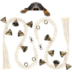 2 Pack Dog Bells for Door Potty Training, Handwoven Cotton Rope Dog Doorbell with 6 Extra Loud Bells, Adjustable Dog Door Bells for Small Medium Large Dogs to Ring to Go Outside, Beige