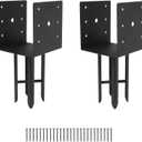 6" x 6" Wet Concrete Fence Post Anchor 2 Pcs (Inner Dia 5.6"x5.6") Heavy Duty U Shape Fence Post Holder Ground Spike Metal Black Powder Coated for Fence, Railing, Pergola Wood Post Bracket Anchor