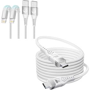 100W USB C to USB C Cable 6.6FT 5A USB C to USB C Fast Charging Cable + iPhone Charger [Apple MFi Certified] 2Pack 10FT Long Lightning Cable