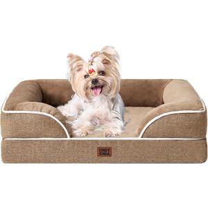 EHEYCIGA Orthopedic Dog Bed for Small Dogs, Waterproof Memory Foam Small Dog Beds with Sides, Non-Slip Bottom and Egg-Crate Foam Medium Pet Couch Bed with Washable Removable Cover, Camel