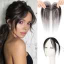 MY-LADY Clip on Bangs for Women Human Hair, Fake Bangs Hair Clip, 100% Real Human Hair Clip in Bangs for Women, Middle Part Bangs Hair Pieces with Temples(Natural Black)