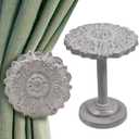 The Metal Magician Wall Mounted Floral Curtain Holdbacks (Pack of 4) - Boho Flowery Curtain Holders for Living Room, Bedroom, Office Drapes - Farmhouse Tiebacks for Curtains (White Fleur)