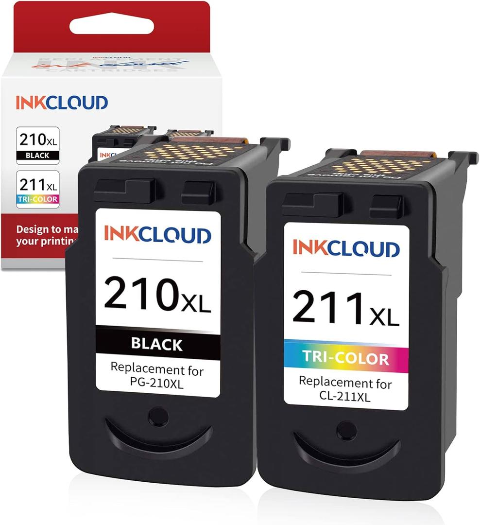 INKCLOUD Compatible Ink Cartridges Replacement for Canon PG-210XL CL-211XL for PIXMA IP2702 MP230 MP240 MP250 MP280 MP480 MP490 MP495 MX320 MX330 MX340 Printer (1 Black, 1 tri-Color)