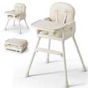 3-in-1 Portable Baby High Chair for Babies and Toddlers, Convertible Easy Clean Infant Foldable Highchair with Adjustable Legs & Dishwasher Safe Tray, Beige