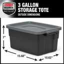 Rubbermaid 6-Pack Heavy Duty Durable 3 GAL Totes for Storage with Snap Lids and Handles, Plastic Storage Bins Stackable Black Gray for Home and Garage (3 GAL - 6 Pack Solid Black and Grey)
