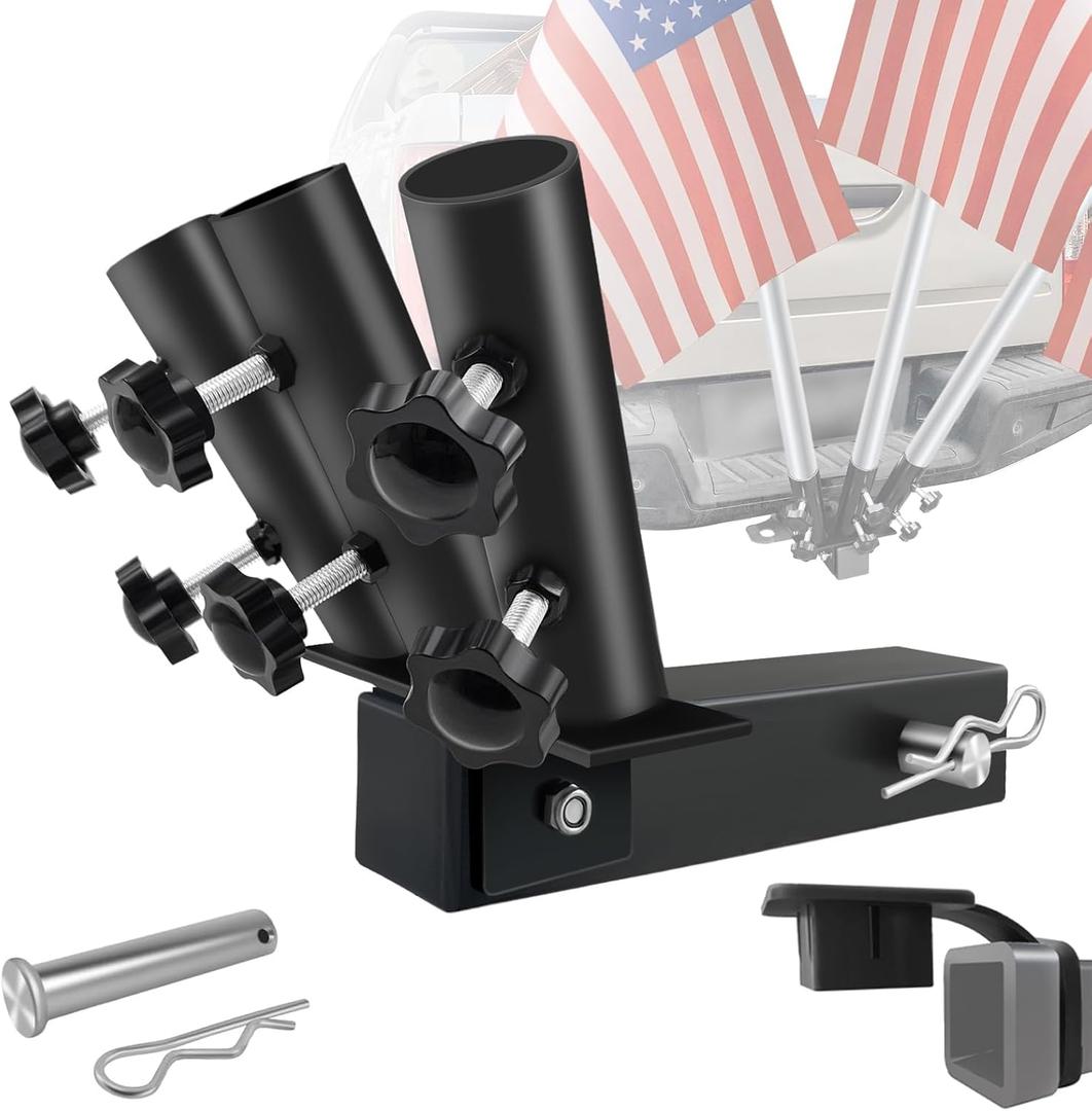 ROBLOCK Hitch Mount 3 Flag Pole-Holder with 2-Inch Hitch Cover for Truck, Quick Installr Flag Mount Traile,Durable Double Knob Fixation,Suitable for Jeep,Trailers,Trucks, SUVs, RVs and Pickups