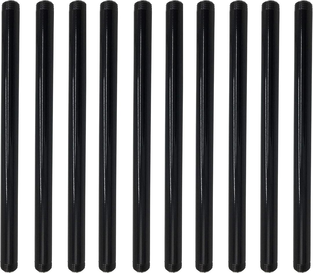 1/2 Inch Mallealbe Cast Iron Pipe, Pre Cut, Industrial Steel Black Fits Standard One Half Inch Black Threaded Pipes Nipples and Fittings, Build Vintage DIY Furniture, 10 Pack (12 Inch Length)
