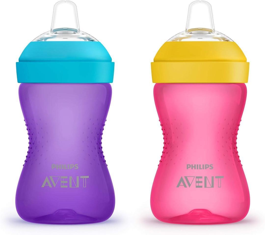 Philips AVENT My Grippy Spout Sippy Cup with Soft Spout and Leak-Proof Design, Pink/Purple, 10oz, 2pk, SCF801/22 (10 Ounce)