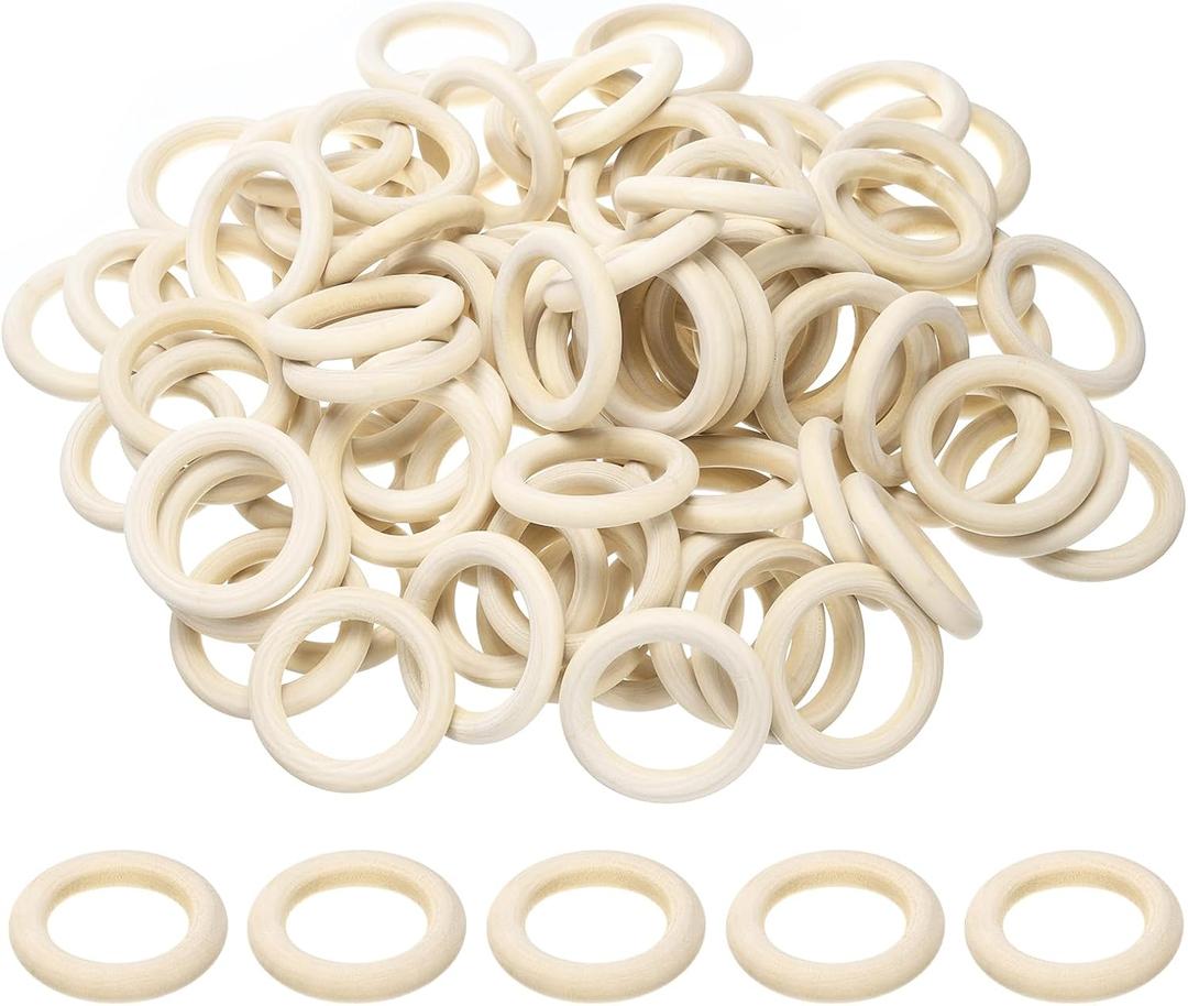 uxcell 100 PCS 50mm /2in inch Natural Wood Craft Ring, Small Wooden Rings Circle, Unfinished Solid Wood Pendant Connectors for DIY Craft, Macrame, Ring Pendant and Jewelry Making