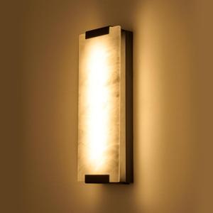 14.2in Alabaster Wall Sconce Hardwired, Large Vertical Natural Marble Wall Light Decor, LED Modern Alabaster Wall Lamp for Bedroom, Stairs, Living Room, Vanity, Bedside, Hallway, Bathroom, Black 12W