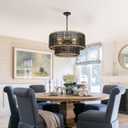 Dia 22 Inch Boho Wood Bead Chandelier Farmhouse, Bohemia Dining Room Light Fixture Over Table, Black Bead Pendant Chandelier for Bedroom Kitchen Hallway Entryway Nursery Living Room Foyer