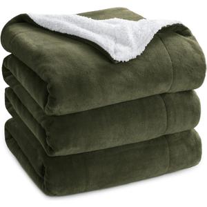 Bedsure GentleSoft Sherpa Fleece Blanket Queen Size for Bed, Non-Heated, Thick and Warm Throw for Women and Men, Soft Fuzzy Plush Queen Blanket for Winter, Olive Green, 90x90 Inches