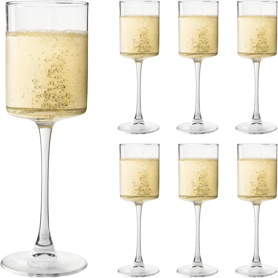 UMEIED 10 Oz Square Champagne Flute Glasses Set of 6, Long Stem Wine Glass for White & Red Wine, Gifts for Wedding Anniversary Housewarming and Party