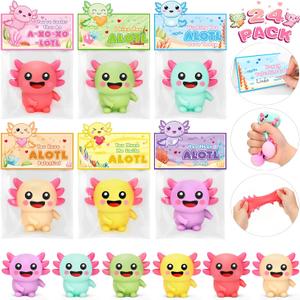 Jumlys Valentines Day Cards for Kids School, 24 Packs Axolotl Squeeze Toys, Valentine Day Party Favors for Boys Girls, Ideal Exchange Cards for Classroom
