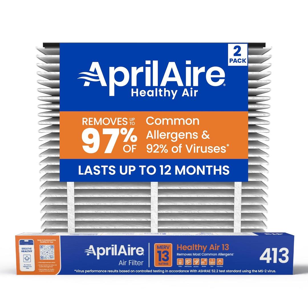 AprilAire 413 Replacement Filter for AprilAire Whole House Air Purifiers - MERV 13, Healthy Home Allergy, 16x25x4 Air Filter (Pack of 2)