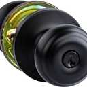 Amazon Basics Exterior Door Knob With Lock, Classic, Matte Black