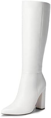 DREAM PAIRS Knee High Boots Women Chunky Heel Pointed Toe Tall Boots for Women Side Zipper Long Boots Size 6,5