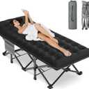 ZENPETIO Oversized XXL Folding Camping Cot, Heavy Duty Sleeping Cot for Adults with Mattress and Pillow, Portable Cot Bed with Carry Bag for Outdoor Camp Travel Home Guest Office, 78x32x18 (Gray Frame + Black Pad)