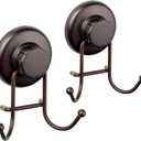 HASKO accessories - Powerful Vacuum Suction Cup Hooks Heavy Duty Organizer for Towel, Bathrobe and Loofah - Shower Hooks for Bathroom & Kitchen - Adhesive 3M Stick Discs, Bronze (2 Pack)