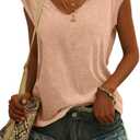 Langwyqu Womens Cap Sleeve Blouses T-Shirt Casual Loose Fit Basic Shirts Tank Tops (L)
