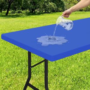 Smiry Rectangle Tablecloth, Elastic Fitted Flannel Backed Vinyl Tablecloths for 6ft Folding Tables, Waterproof Wipeable Table Covers for Indoor, Outdoor, Picnic and Camping (Blue, 30"x72")