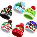 MGparty 6 Pack Christmas Hats LED Light Up Beanie Knit Hats Holiday Winter Snow Caps for Adults Kids