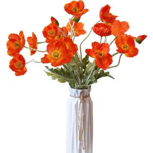 Artificial Flowers 5Pcs Poppies Flowers Artificial Silk Flowers for Home Office Wedding Outdoor Decor (Dark Orange)