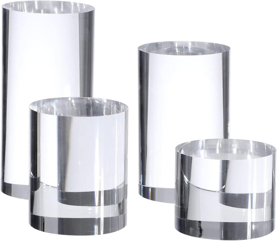 Clear Polished Acrylic Cube Cylinder Round Photo Props, Transparent Solid Acrylic Display Blocks for Photography Boutique Jewelry Cosmetic Crafts Closet Show, 4 Pcs (Transparent Cylinder)