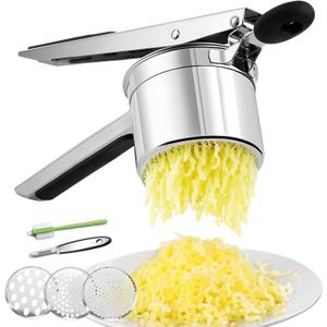 Potato Ricer 15oz, Heavy Duty Stainless Steel Potato Masher with 3 Interchangeable Discs, Large Masher and Ricer Kitchen Tool for Mashed Potatoes, Spaetzle Noodle Maker, Potato Press