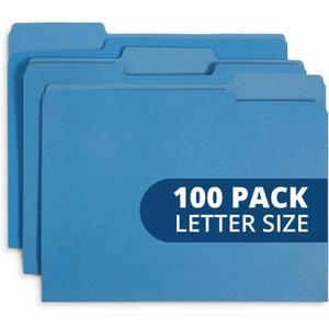 File Folder, 1/3 Cut Tab, Letter Size, Blue, Great for Organizing and Easy File Storage, 100 Per Box