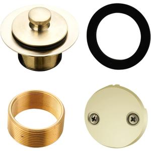 Gold Brushed tub Drain Lift &Turn Tub Trim Set with Two-Hole Overflow Faceplate Conversion Kit Assembly, Hidrop Bathtub Drain Replacement Trim Kit and Universal Fine/Coarse Thread, Gold Brushed