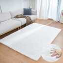 White Faux Rabbit Fluffy Fur Area Rugs for Bedroom Living Room Machine Washable Shag Rug 4x6 Nursery Rug Teen Room Decor
