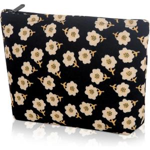 2 x Cosmetic bag Makeup bag Preppy Cute Corduroy Toiletry bag for women travel essentials (Flower black)