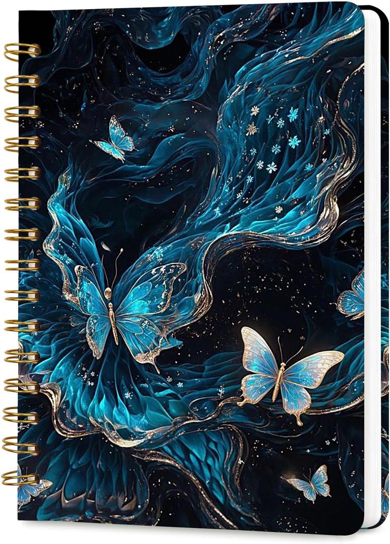 Lined Spiral Journal Notebook, A5 College Ruled Spiral Notebook for Women, Hardcover with Elegant Design for Work and Note-Taking, 5.5 * 8.25 inch,160 Pages, Starlight Butterfly