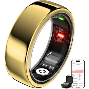 Smring Smart Ring, Fitness Tracking Ring, Heart Rate Monitor Health Tracker for Women/Men, IP68No SubscriptionSleep Tracker for iPhone and Android, Up to 10 Days of Battery Life (Gold, #12)