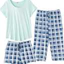 Ekouaer 1 PCS Capri Pajamas for Women Sleeve Pajama Floral Pj Soft Sleepwear with Pockets 2XL