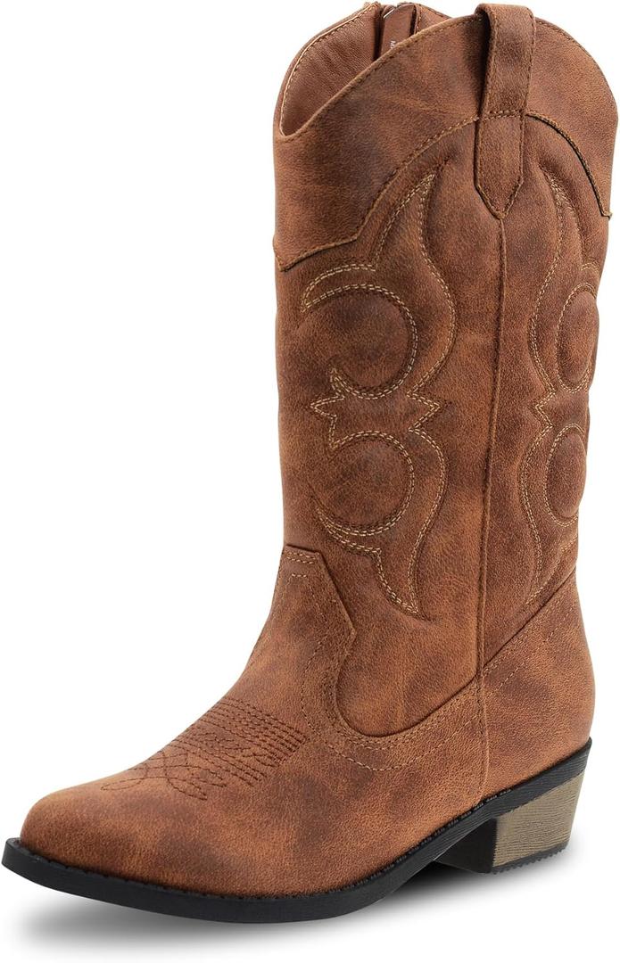 LseLom Girls Cowboy Boots Cowgirl Fashion Ankle Western Boots Boys Boots with Walking Heel Little Kid Big Kid (Brown)
