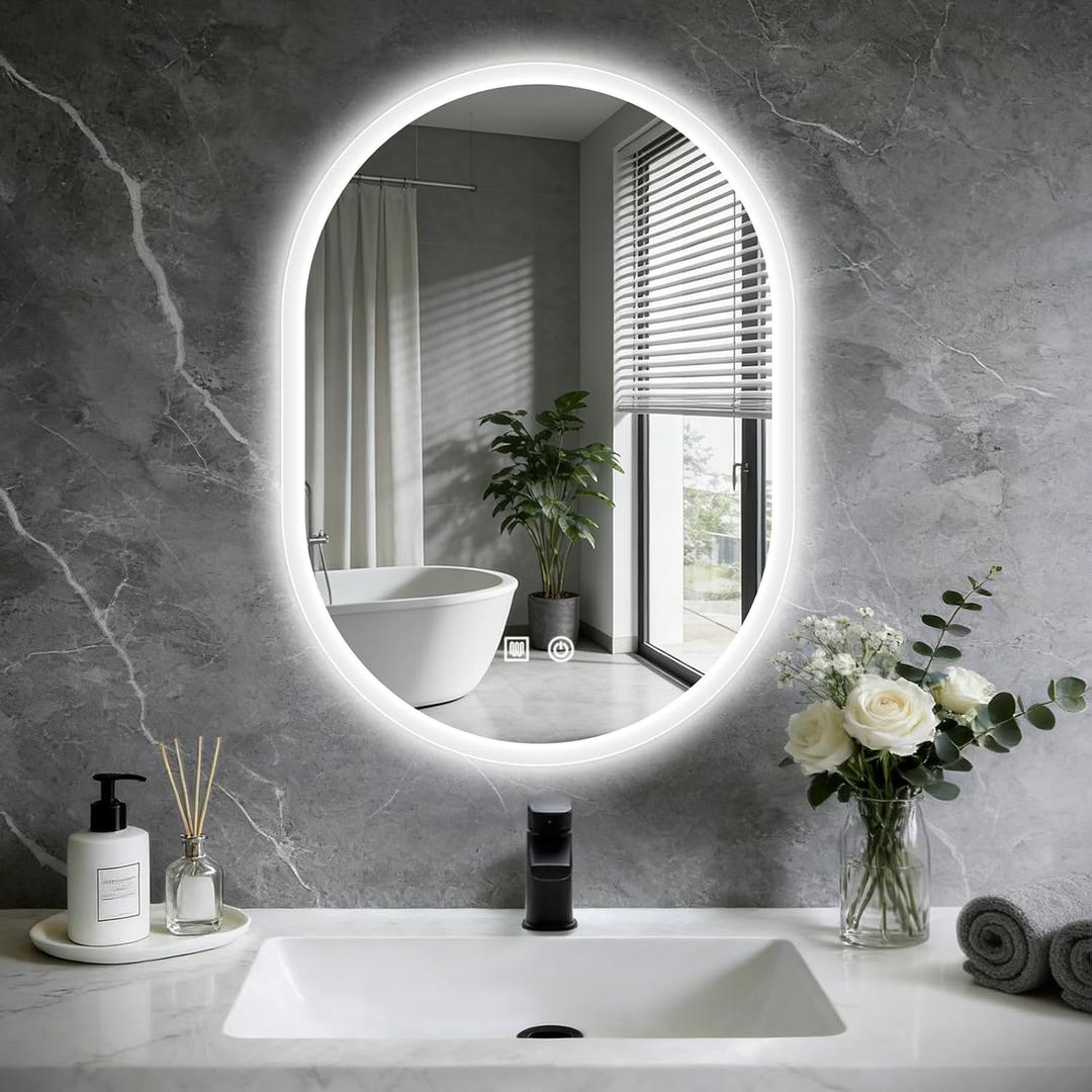 20x28 LED Bathroom Mirror with Lights Oval, Lighted Bathroom Vanity Mirror for Wall, Front Lit and Backlight, Anti-Fog, 3 Color Dimmable, Vertically Only