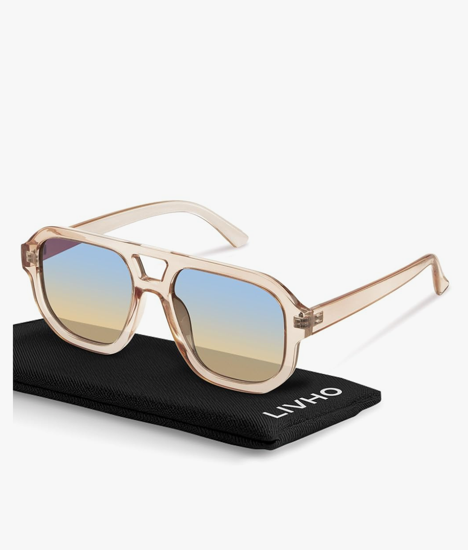 livho Trendy Polarized Square Aviator Sunglasses Women Men Square Eyewear Frame, Retro Sun Glasses for Women Men 2025 Shades