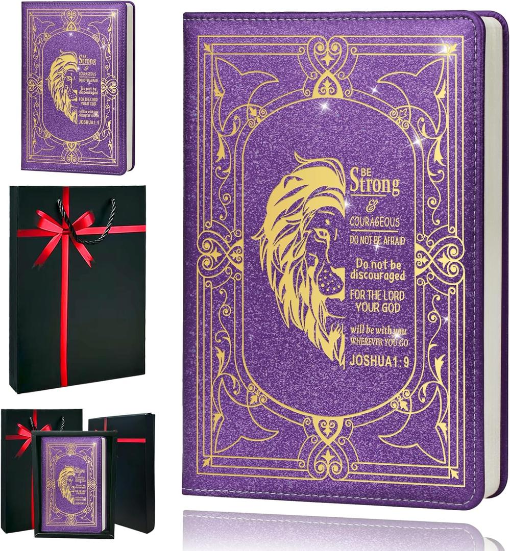 Christian Gifts,A5 Hardcover Leather Journal for Women - 200 Pages Premium Paper Notebook,Lion Journal with 180 Lay Flat Design for Daily Diary, Prayer & Planning (Lion Purple)