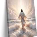 Jesus Walks On Water Canvas Wall Art Jesus walking on water back view Wall Decor Picture Christian Bible Stories Poster Print painting for Living Room Bedroom Church Decoration Ready To Hang