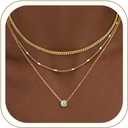 WomenGifts Layered Gold Necklaces for Women, 14K Gold Sterling Silver Plated Dainty Pendant Necklace Set Non Tarnish, Chunky Stackable Cuban Chain Choker, Trendy Birthstone Vacation Jewelry Gift