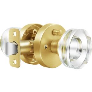 Glass Door Knobs Gold Door Knob Interior Satin Brass Privacy Door Knob for Bedroom and Bathroom Crystal Door Knob (1 Pack Privacy)