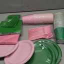 Homaisson 48 Sets Green and Pink Party Supplies, 7 in Paper Plates, Cups, Napkins, Forks for Birthday, Picnic, Shower, Witch Theme Decorations, Disposable Tableware for Party Celebration