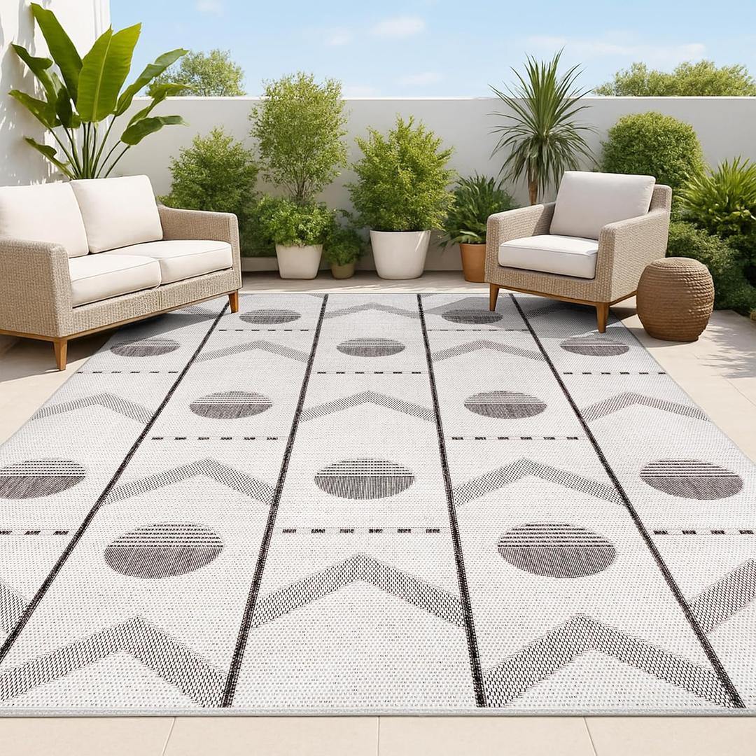 JONATHAN Y Geometric Indoor Outdoor Area Rug 3X5 Cream/Black, Soren Modern for Backyard, Patio, Porch, Easy-Cleaning, High Traffic, Pet-Friendly, Non-Shedding (TSN304B-3) (2'11" x 4'11" (Rectangular))