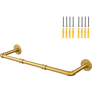 Industrial Gold Pipe Clothing Rack, Wall Ceiling Mounted Clothes Garment Rack 30'', Iron Golden Pipe Clothes Hanging Bar, Heavy Duty Metal Rod for Retail Display Closet Storage (29 inches)