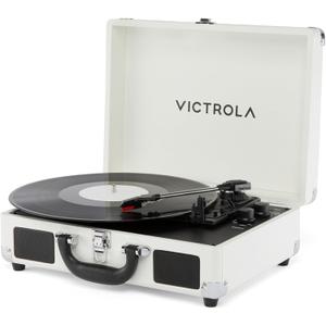 Victrola Journey II (2025 Model)  Bluetooth Suitcase Record Player  Built-in Stereo Speakers with Enhanced Bass, 3-Speed Turntable, Bluetooth Input and Output, RCA & Headphone Outputs (White)
